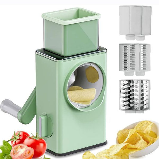 3 in 1 Multifunctional Vegetable Cutter for Kitchen, Salad Maker, Manual, Stainless Steel Panel, Green